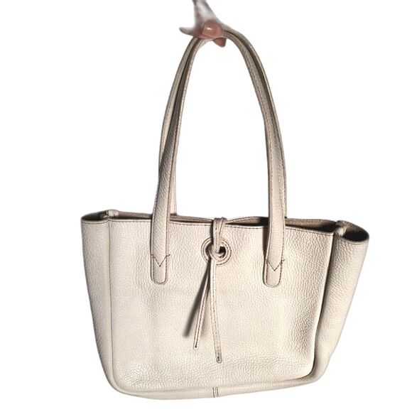J Crew Tote Shoulder Bag Small Cream White Leather Hobo Tie Closure Unlined - Picture 2 of 11